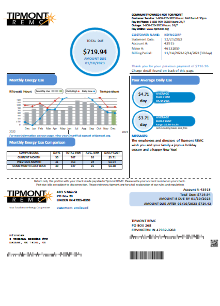 Tipmont REMC utility business bill, SCR PSD template